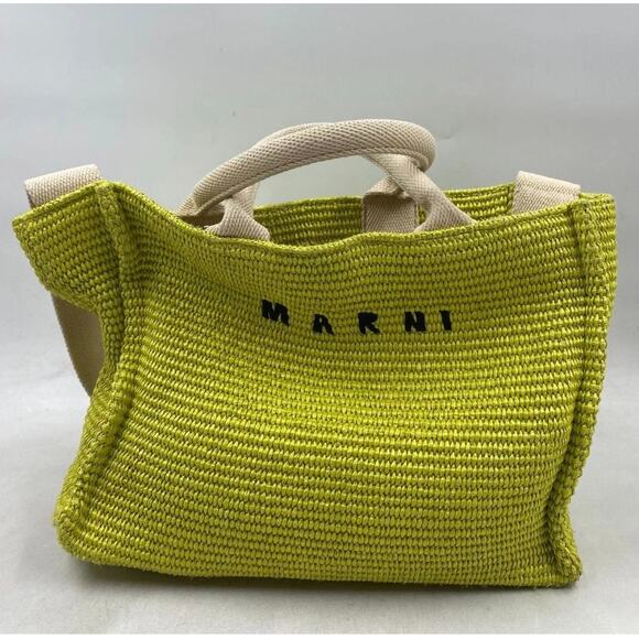 MARNI Handbags - MARNI Neon Green Embroidered Raffia Tote